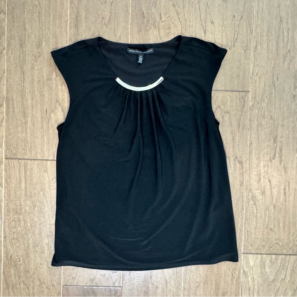 White House Black Market Sleeveless Silver Necklace-Accent Top